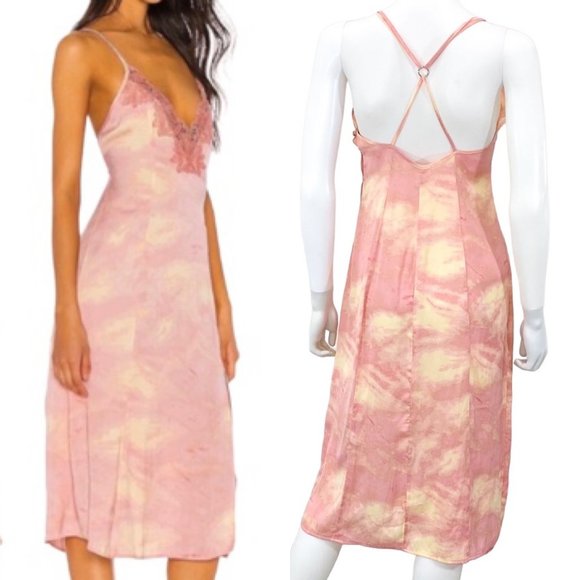 Intimately Free People Chasing Shadows Midi Slip Dress in Pink Wash Combo Size S - Picture 2 of 10